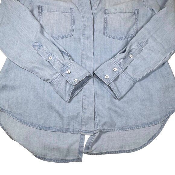 Anthropologie Cloth & Stone Blue Chambray Buttondown Shirt Sz M Lagenlook - Picture 10 of 13